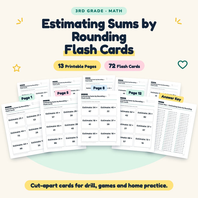 72 Estimating Sums by Rounding Flash Cards — cover