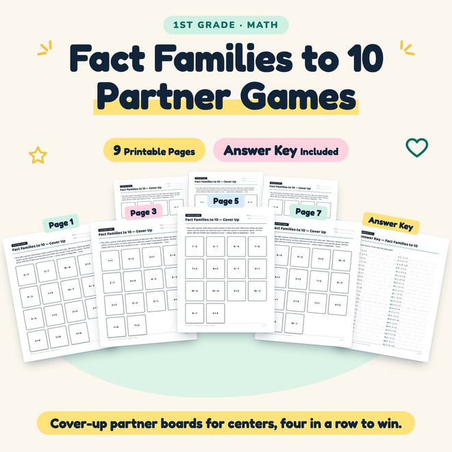 9 Fact Families to 10 Partner Games — cover