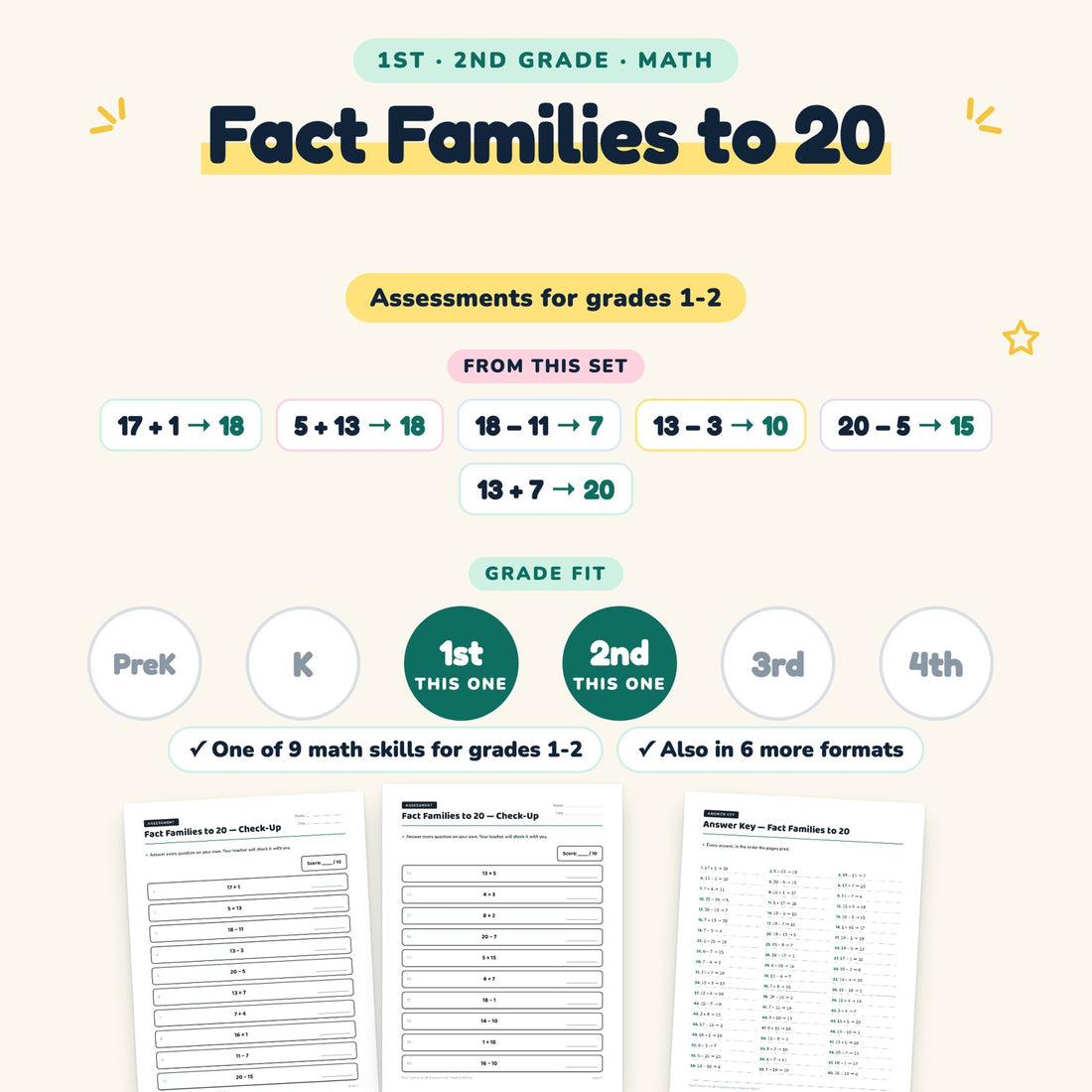 Fact Families to 20: skill and grade fit
