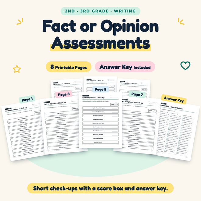 Fact or Opinion Assessments | 2nd–3rd Grade (6 Pages) — cover