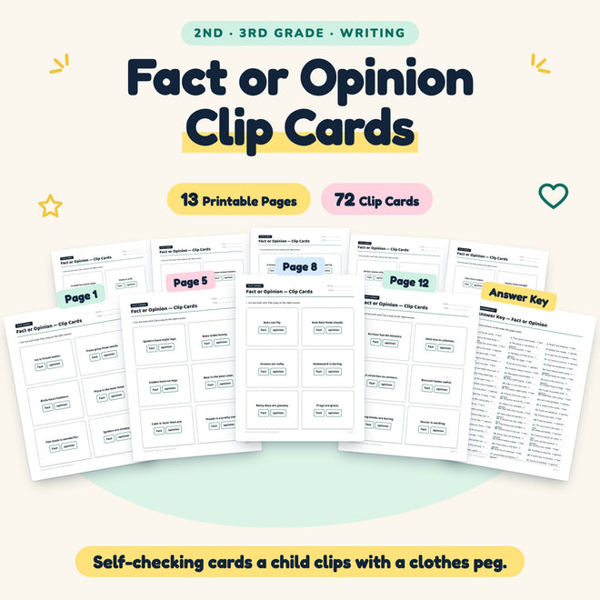 Fact or Opinion Clip Cards | 2nd–3rd Grade (48 Cards) — cover