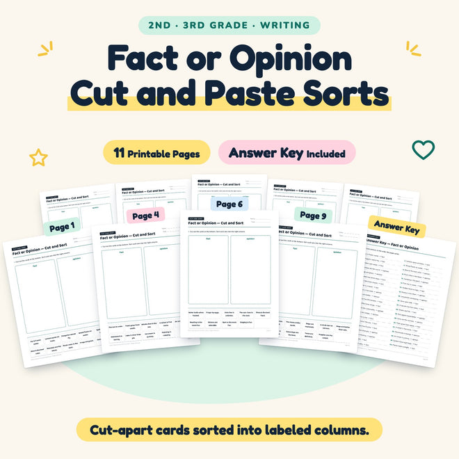 Fact or Opinion Cut and Paste Sorts | 2nd–3rd Grade Writing — cover