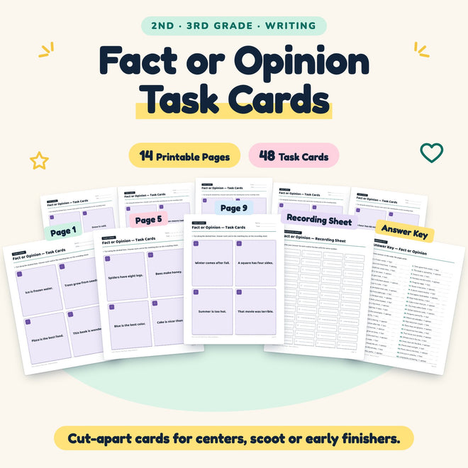Fact or Opinion Task Cards | 2nd–3rd Grade (48 Cards) — cover