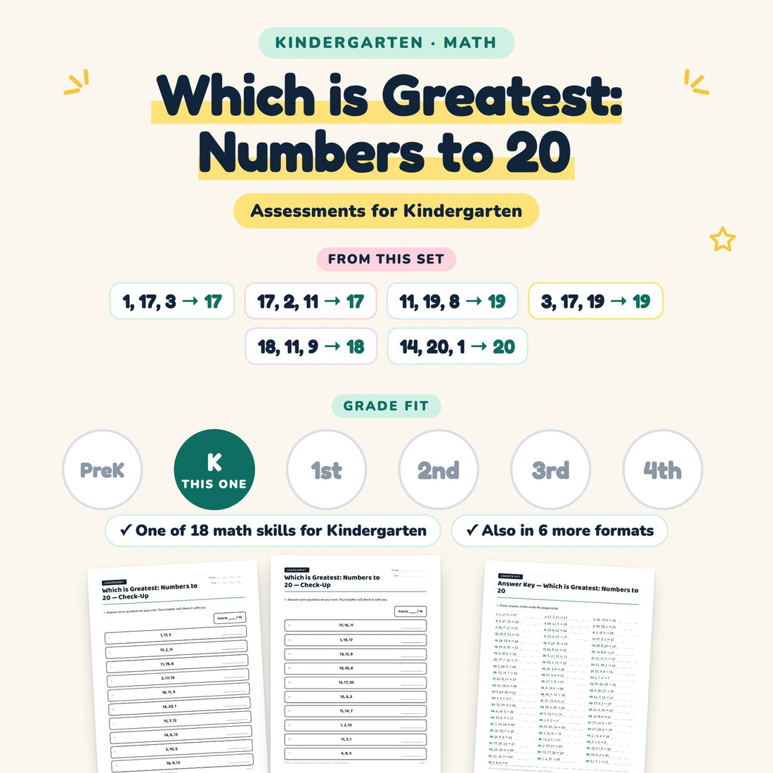 Which is Greatest: Numbers to 20: skill and grade fit