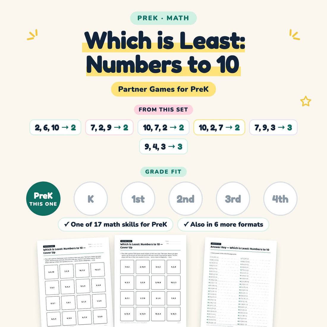 Which is Least: Numbers to 10: skill and grade fit