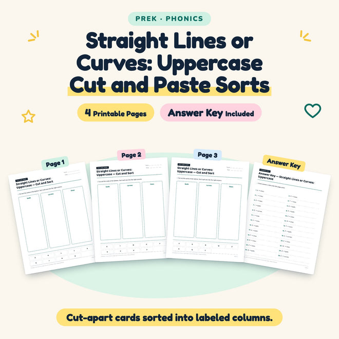4 Straight Lines or Curves: Uppercase Cut and Paste Sorts — cover
