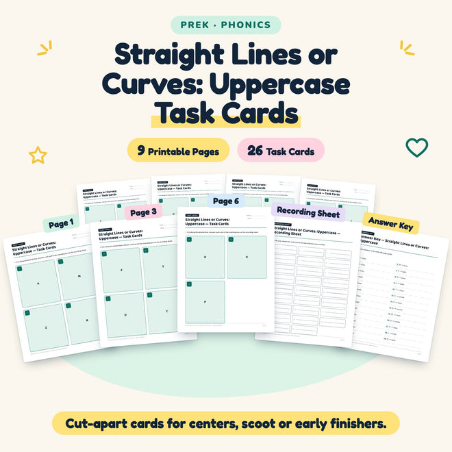 26 Straight Lines or Curves: Uppercase Task Cards — cover