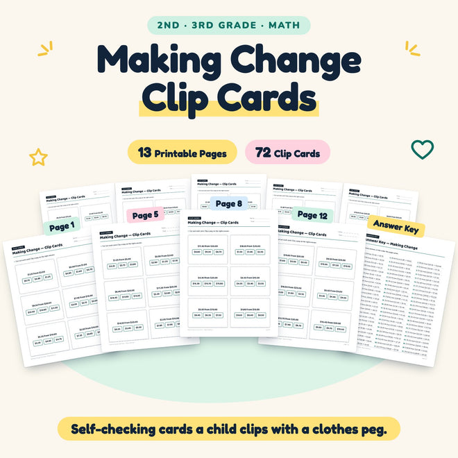 Making Change Clip Cards | 2nd–3rd Grade Math (72 Cards) — cover