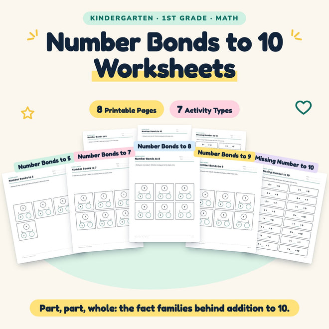 8 Number Bonds to 10 Worksheets - Part Part Whole K-1 — cover