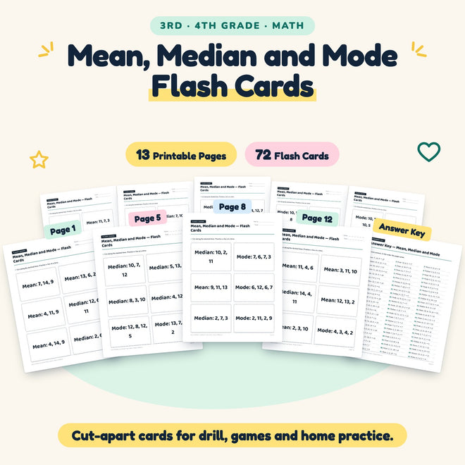 72 Mean, Median and Mode Flash Cards — cover