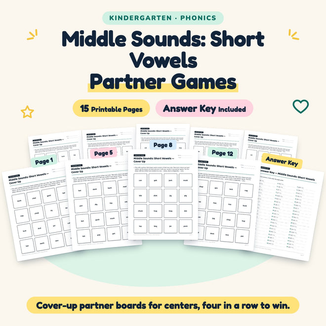 Middle Sounds Partner Games | Kindergarten (14 Pages) — cover