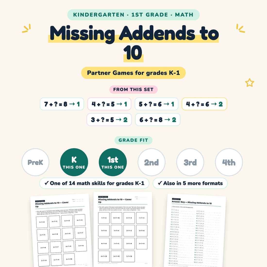 Missing Addends to 10: skill and grade fit