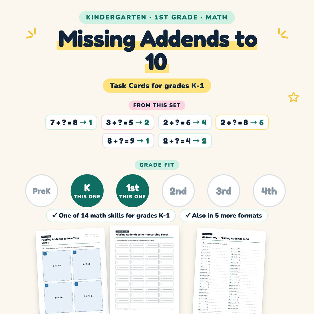 Missing Addends to 10: skill and grade fit