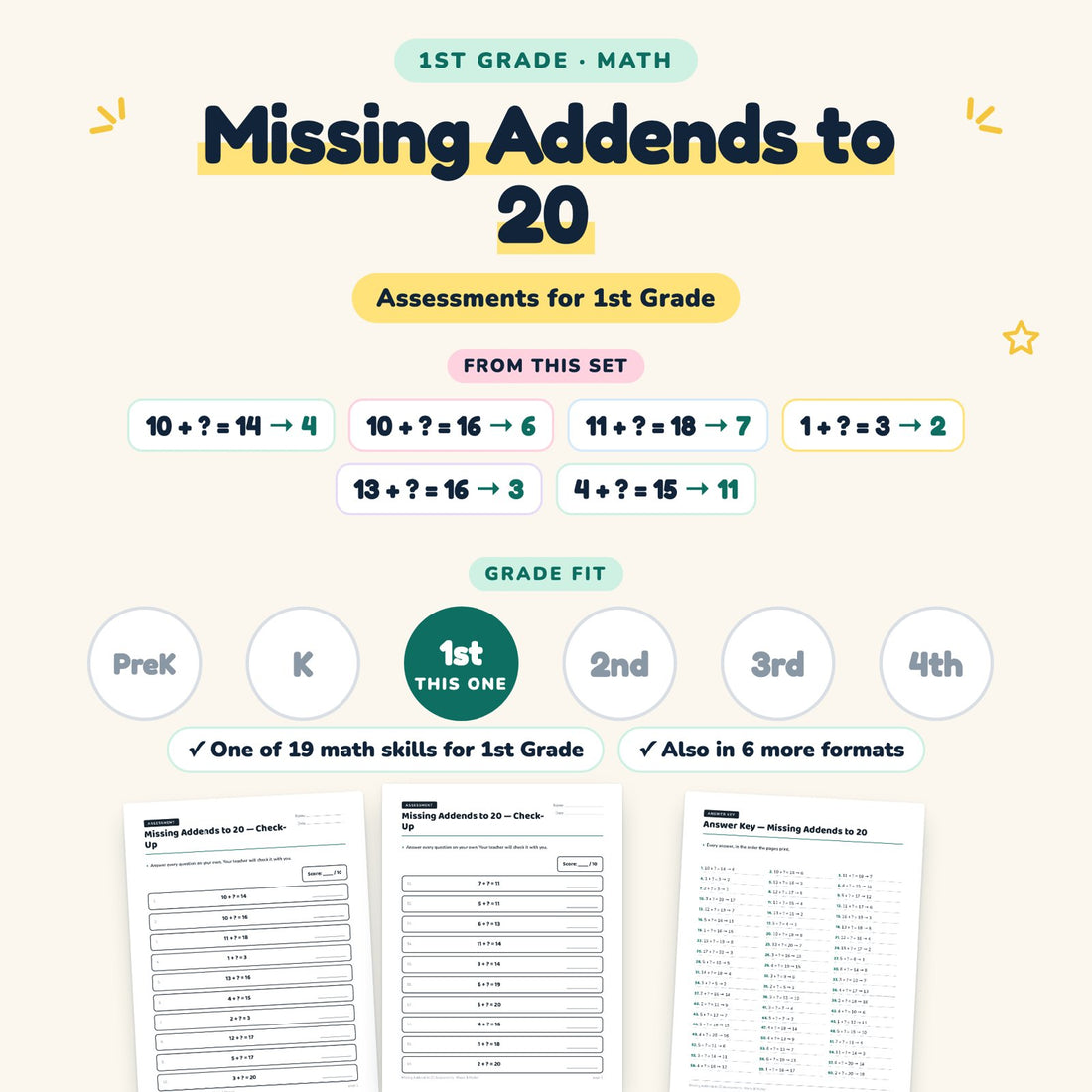 Missing Addends to 20: skill and grade fit