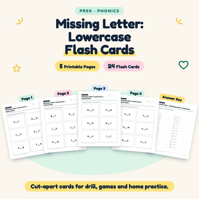 24 Missing Letter: Lowercase Flash Cards — cover