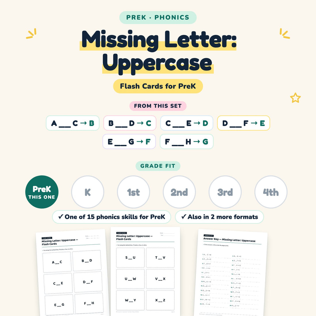 Missing Letter: Uppercase: skill and grade fit