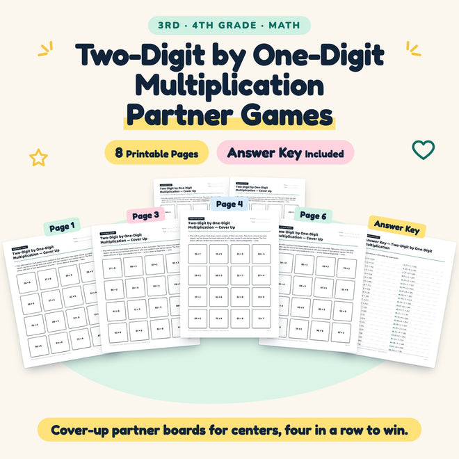 8 Two-Digit by One-Digit Multiplication Partner Games — cover