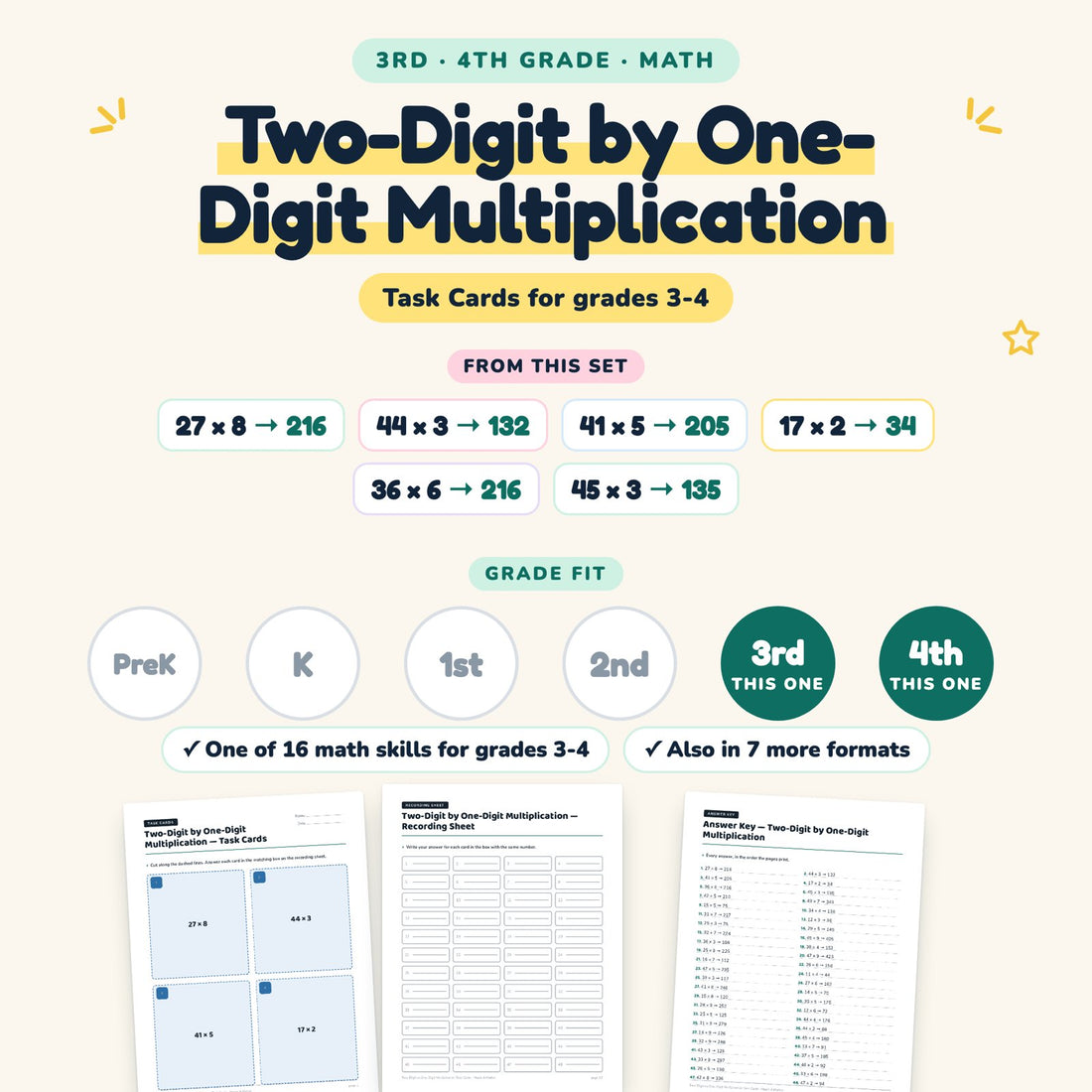 Two-Digit by One-Digit Multiplication: skill and grade fit