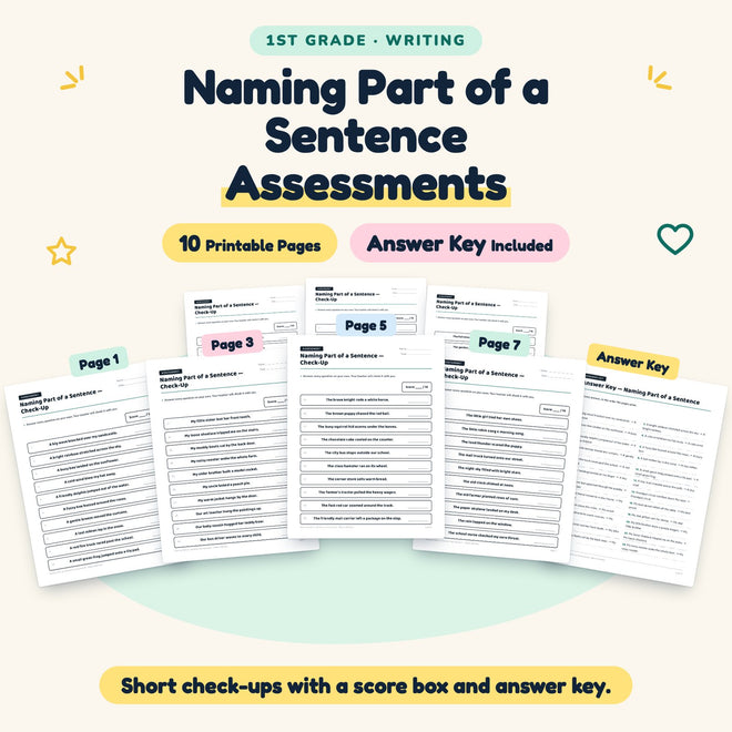 Naming Part of a Sentence Assessments | 1st Grade (5 Pages) — cover