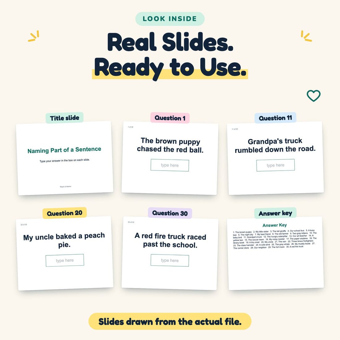 Naming Part of a Sentence digital deck: look inside