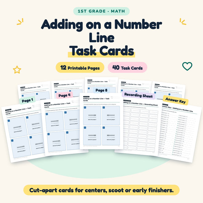 40 Adding on a Number Line Task Cards — cover