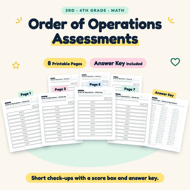 Order of Operations Assessments | 3rd–4th Grade (7 Pages) — cover