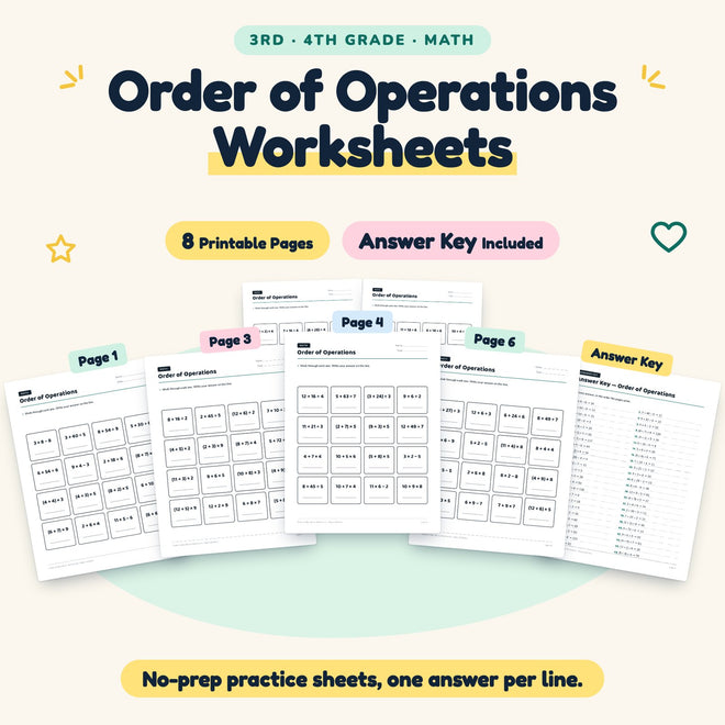 8 Order of Operations Worksheets — cover