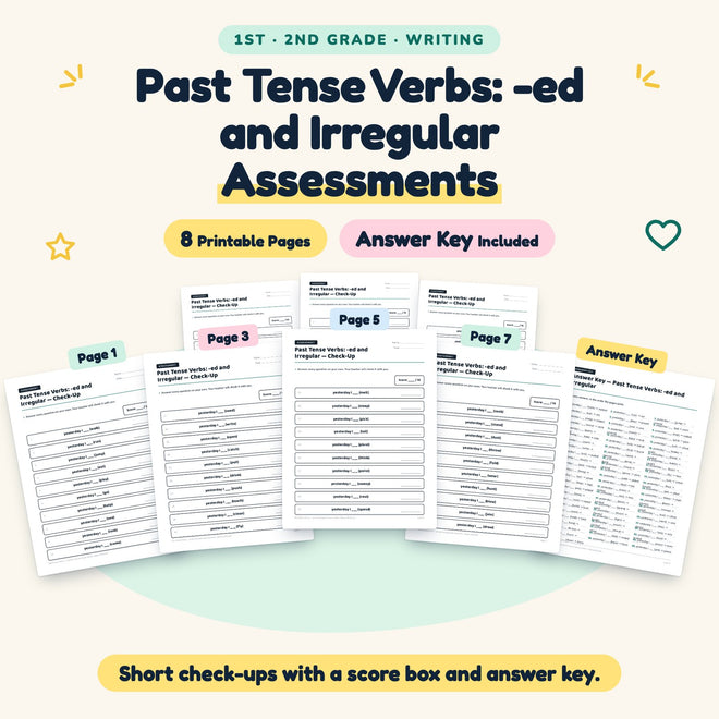 Past Tense Verbs Assessments | 1st–2nd Grade (5 Pages) — cover