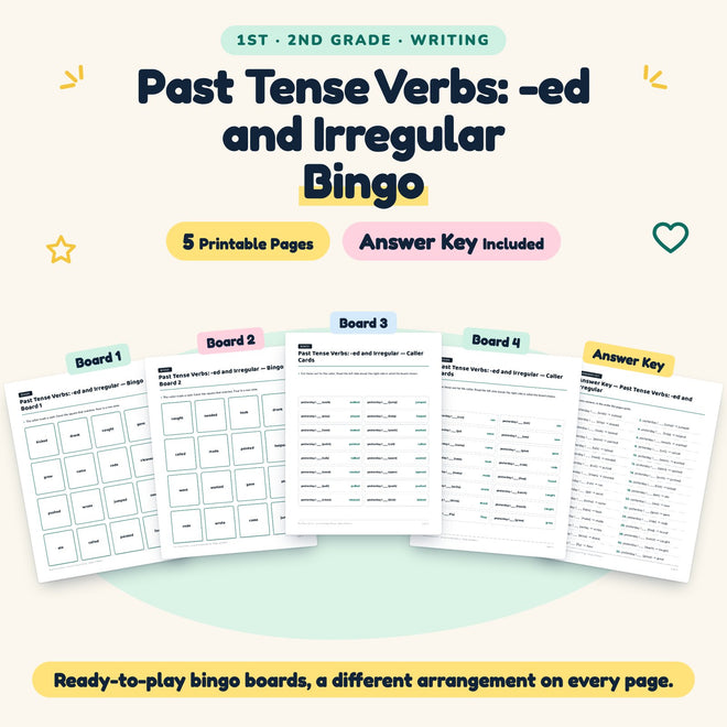 5 Past Tense Verbs: -ed and Irregular Bingo — cover
