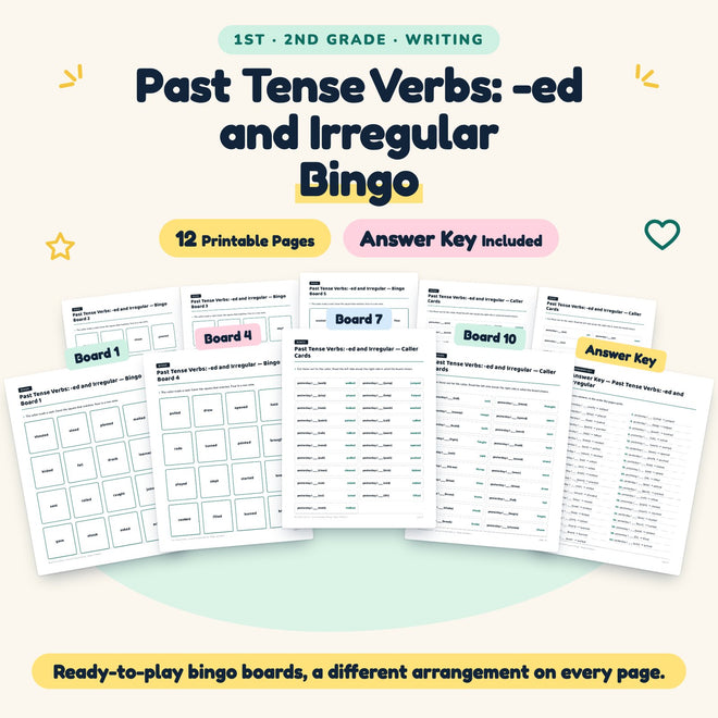 Past Tense Verbs Bingo | 1st–2nd Grade Grammar (5 Pages) — cover