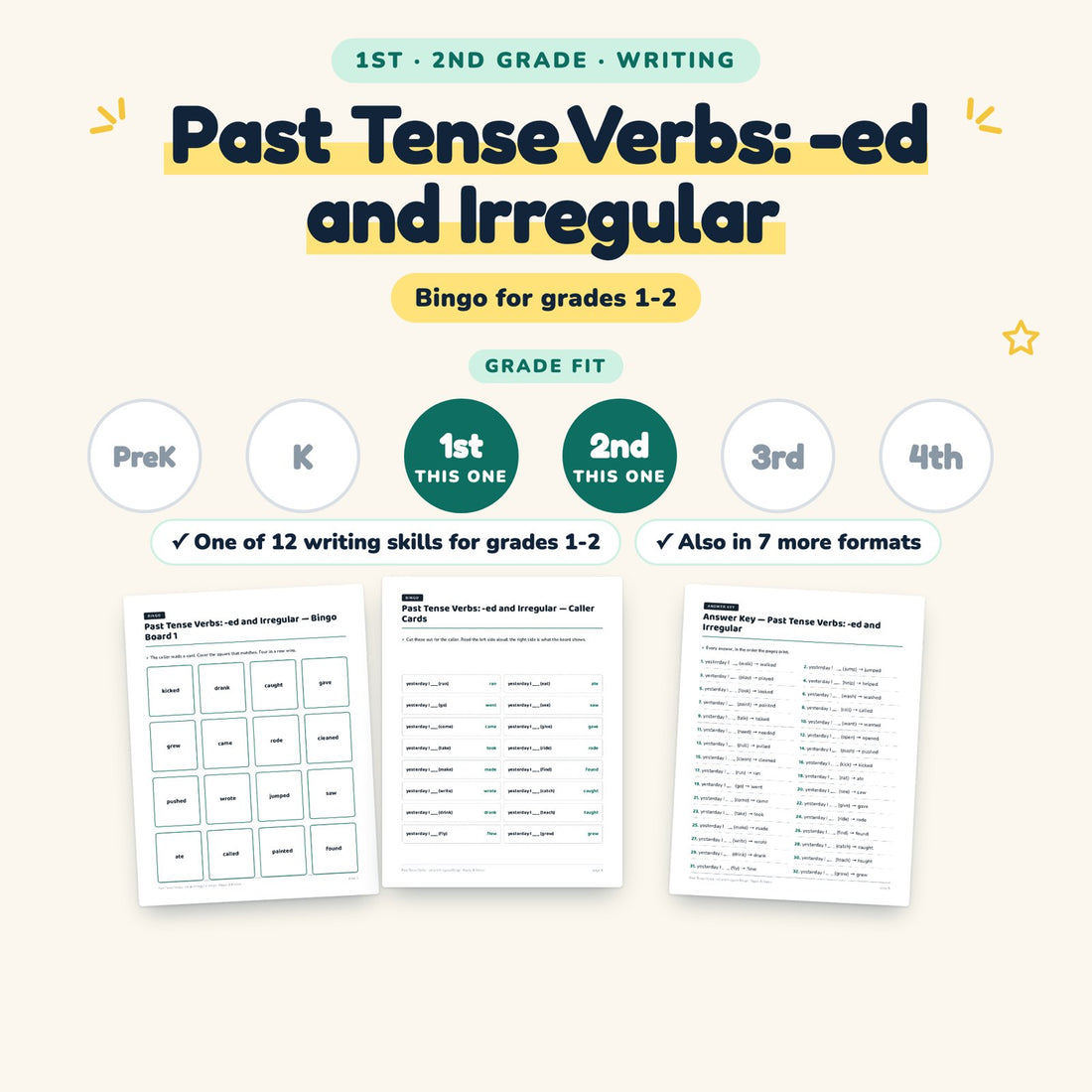 Past Tense Verbs: -ed and Irregular: skill and grade fit