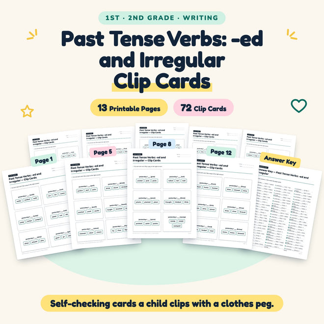 Past Tense Verbs Clip Cards | 1st–2nd Grade (32 Cards) — cover