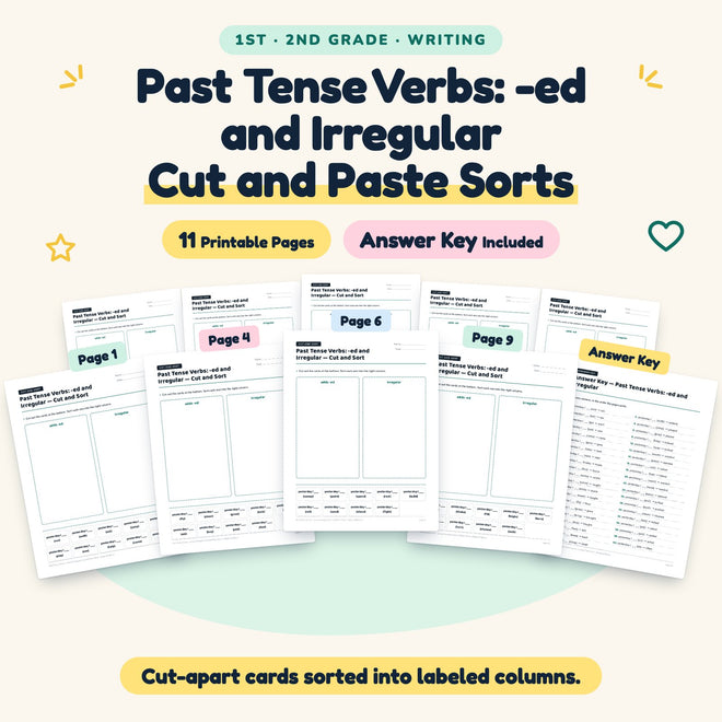 Past Tense Verbs Cut and Paste Sorts | 1st–2nd Grade Grammar — cover