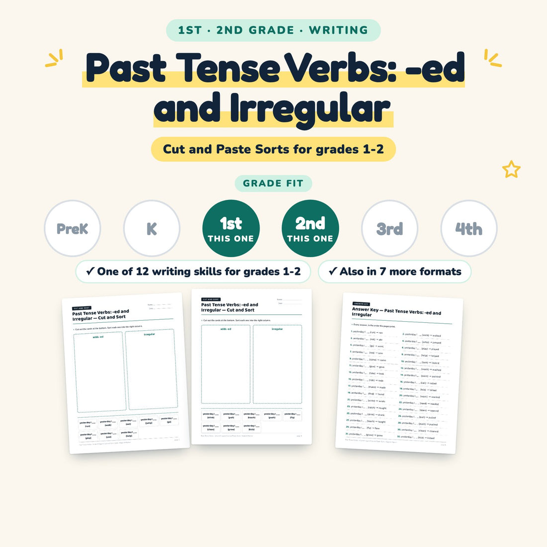 Past Tense Verbs: -ed and Irregular: skill and grade fit