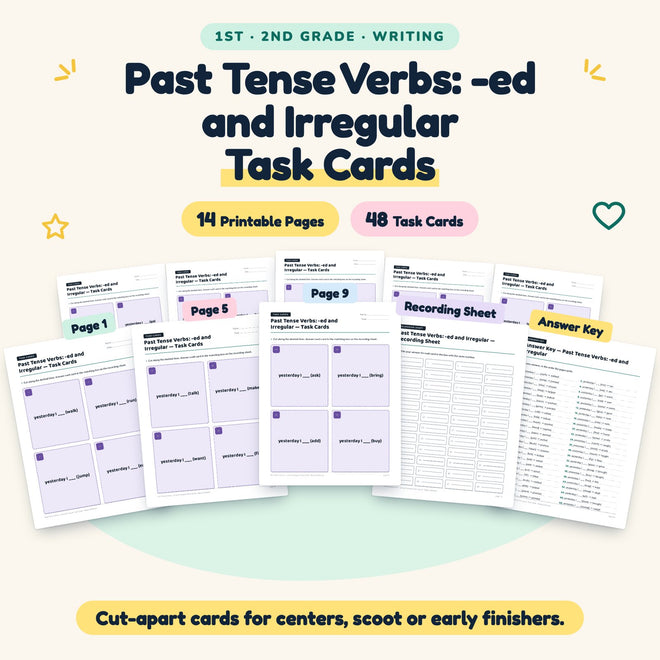 Past Tense Verbs Task Cards | 1st–2nd Grade (32 Cards) — cover