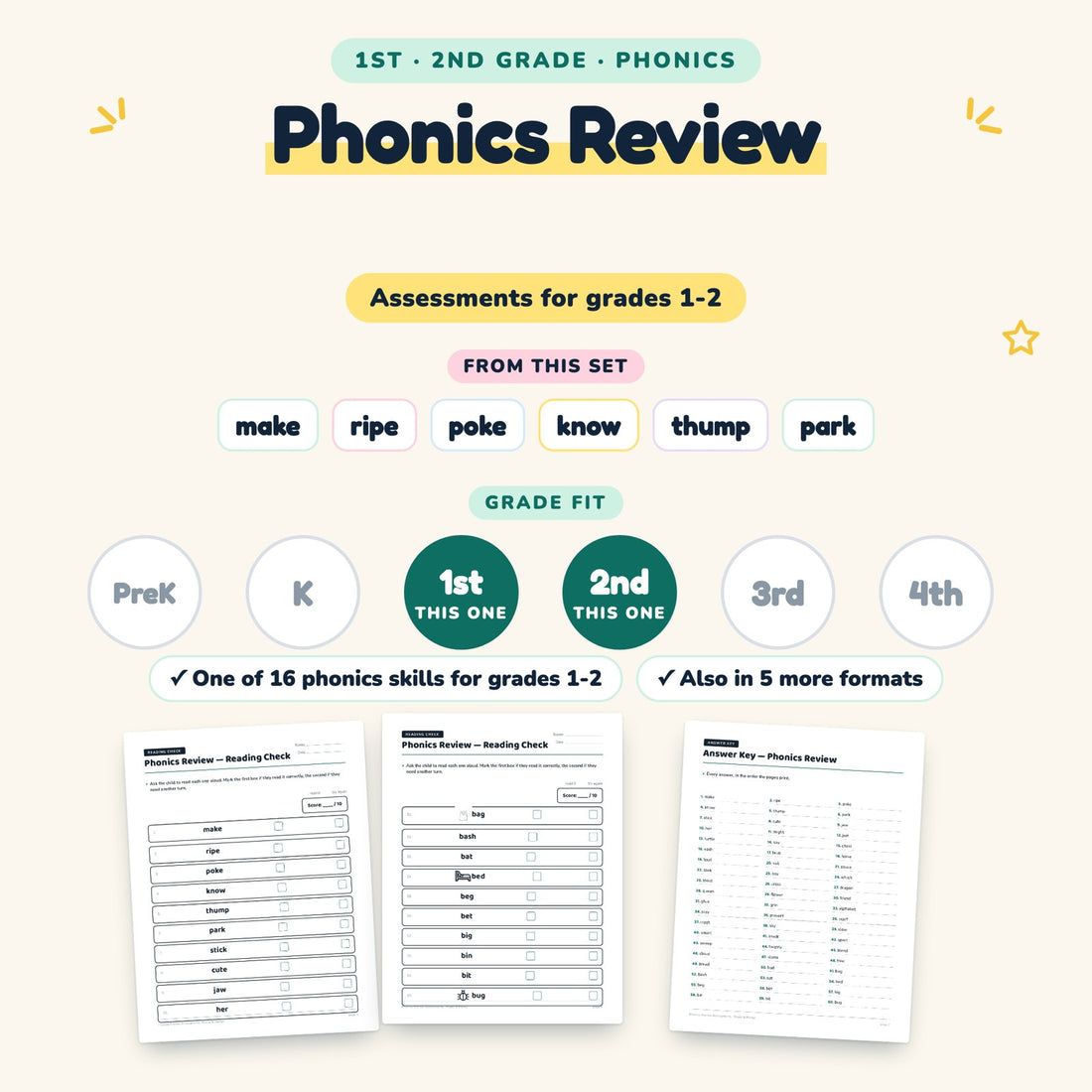 Phonics Review: skill and grade fit