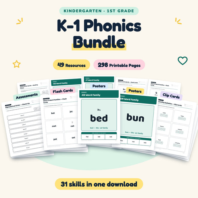 298 Page K-1 Phonics Bundle — cover