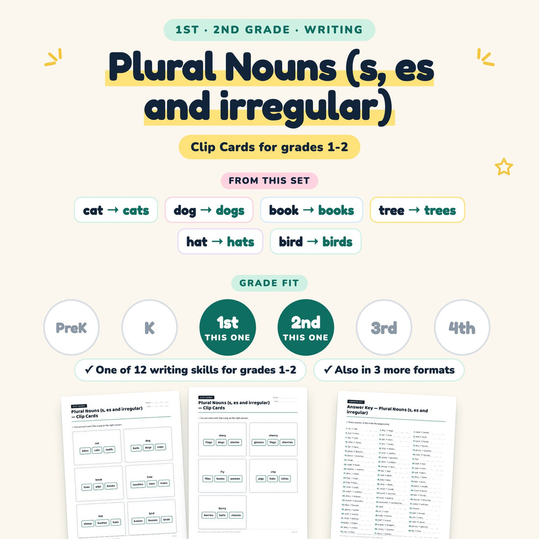 Plural Nouns (s, es and irregular): skill and grade fit