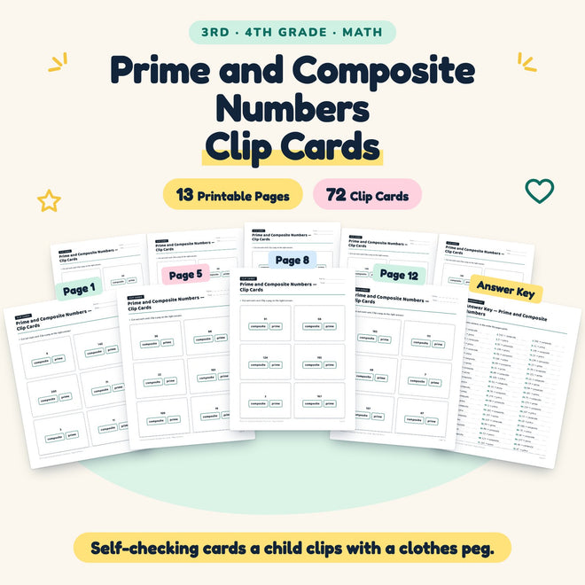 Prime and Composite Numbers Clip Cards | 3rd–4th Grade Math — cover