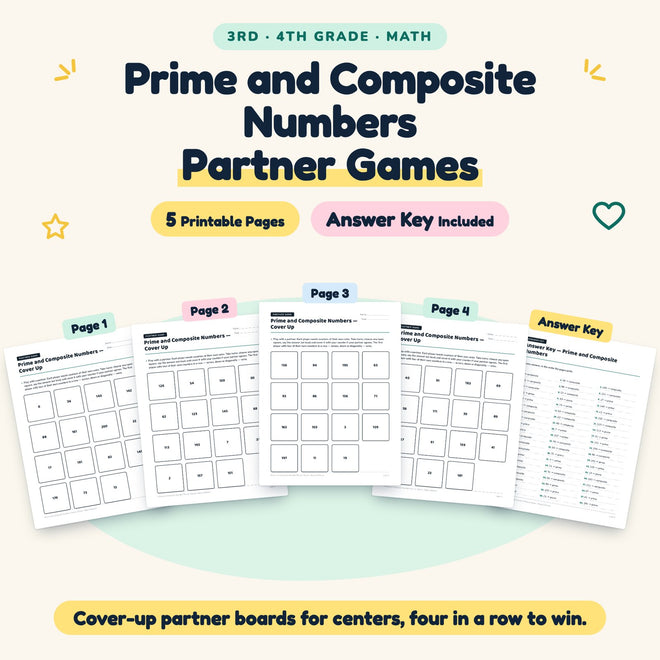 5 Prime and Composite Numbers Partner Games — cover