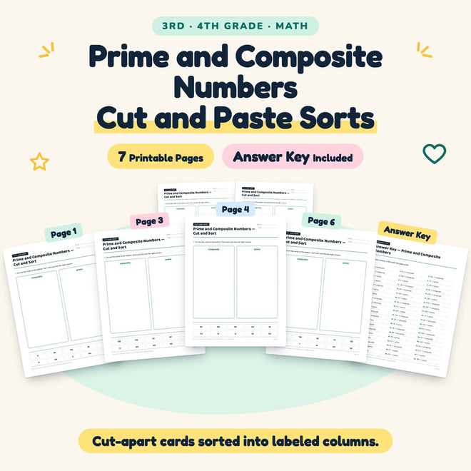 7 Prime and Composite Numbers Cut and Paste Sorts — cover