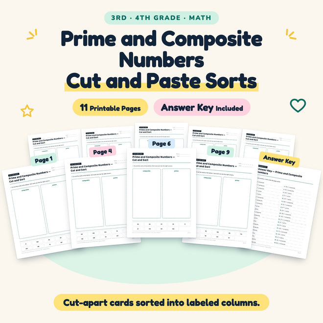 Prime and Composite Numbers Cut and Paste Sorts | 3rd–4th Grade — cover