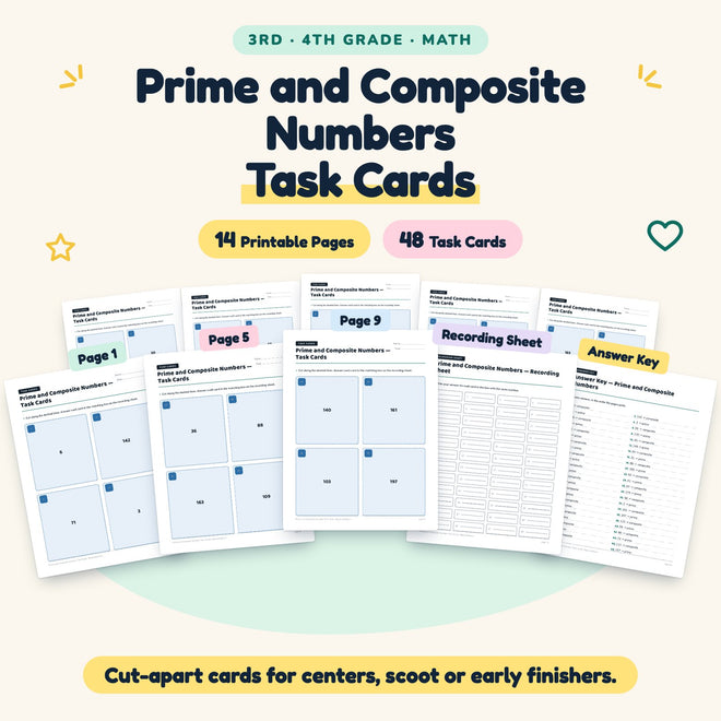 48 Prime and Composite Numbers Task Cards — cover