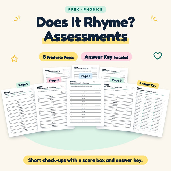 Does It Rhyme? Assessments | Preschool Phonics (7 Pages) — cover