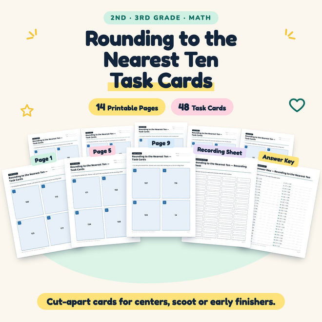 Rounding to the Nearest Ten Task Cards | 2nd–3rd Grade Math — cover