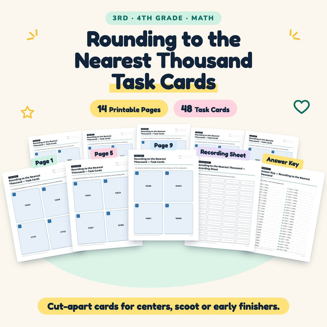 48 Rounding to the Nearest Thousand Task Cards — cover