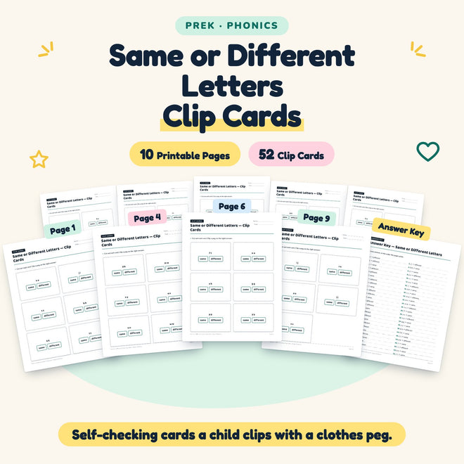 52 Same or Different Letters Clip Cards — cover