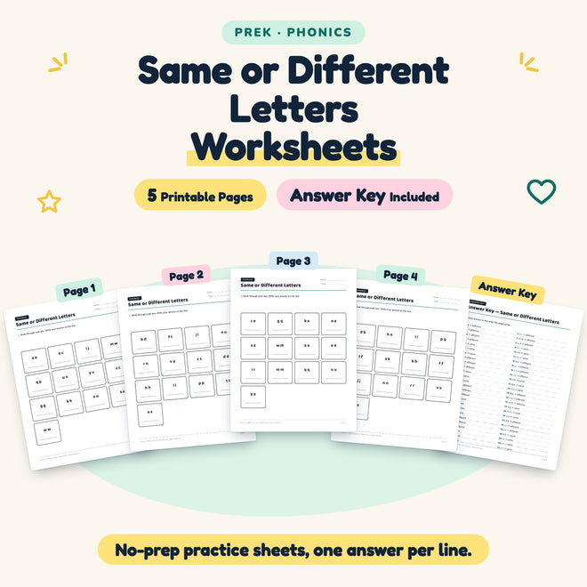 Same or Different Letters Worksheets | Preschool (5 Pages) — cover