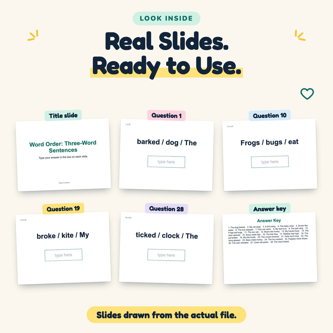 Word Order: Three-Word Sentences digital deck: look inside
