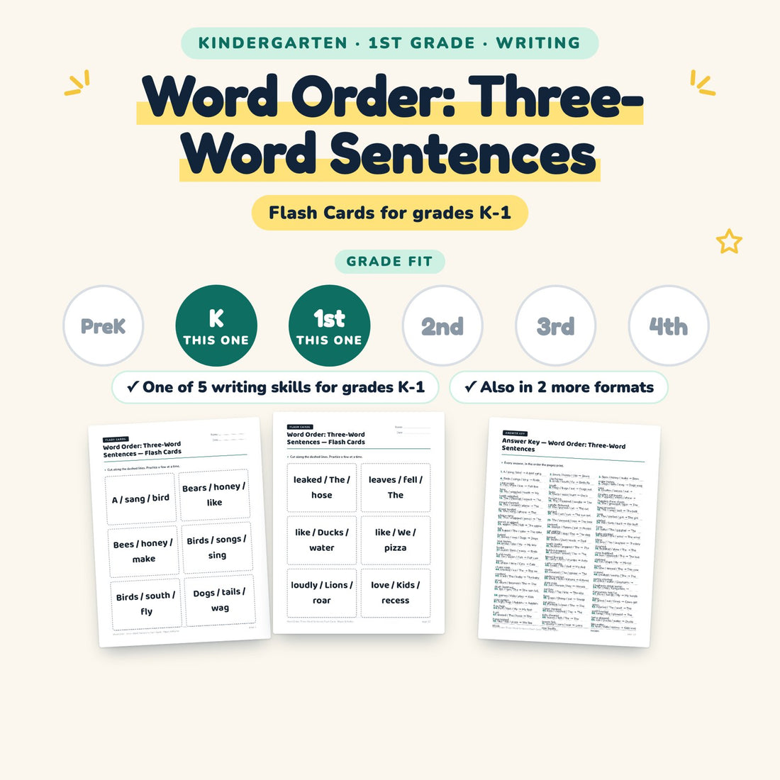 Word Order: Three-Word Sentences: skill and grade fit